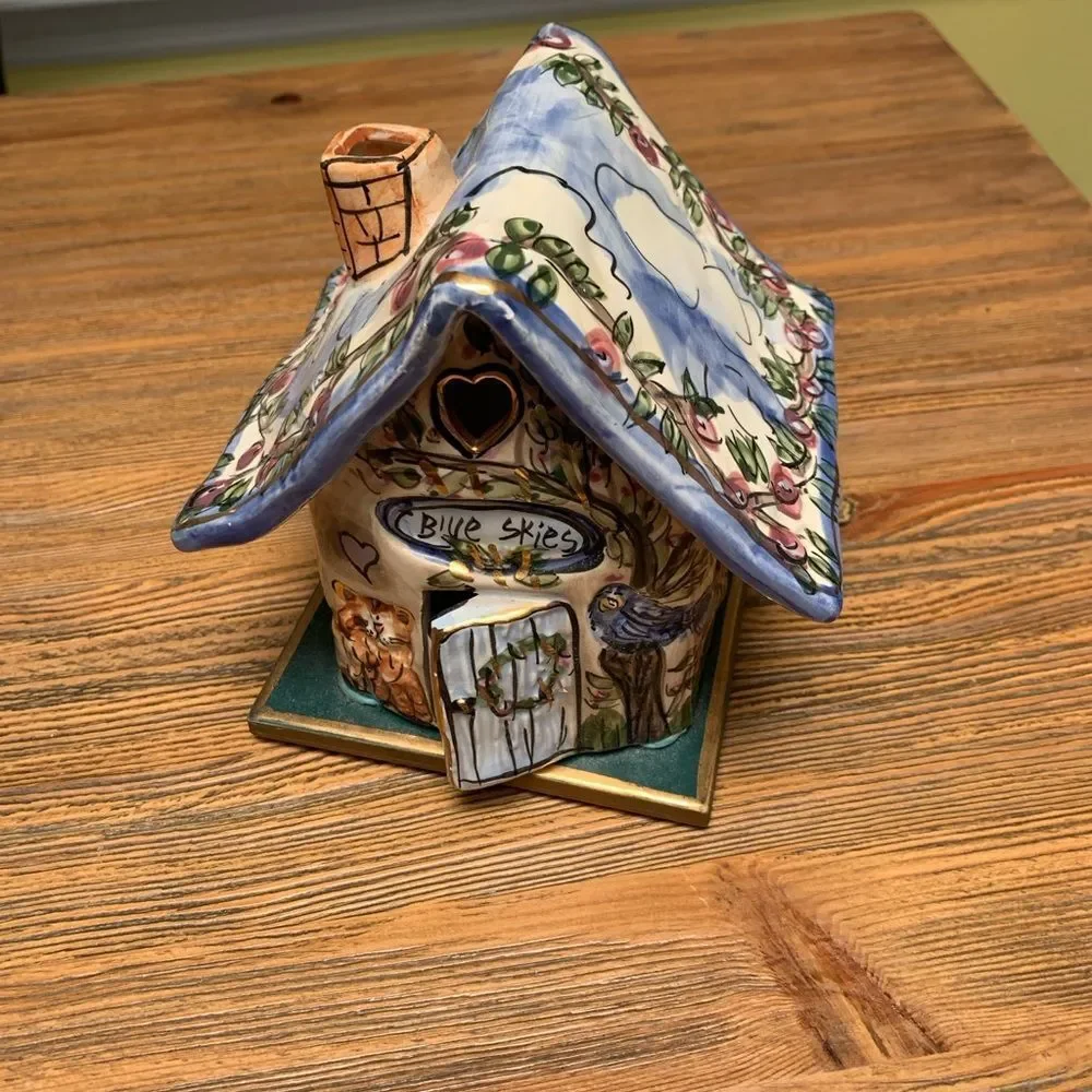 Blue Sky Candle Holder with Intricate Ceramic Accents